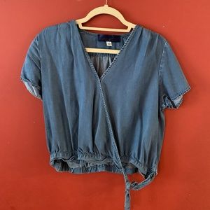 (Fake) Denim Cross-Tie Blouse